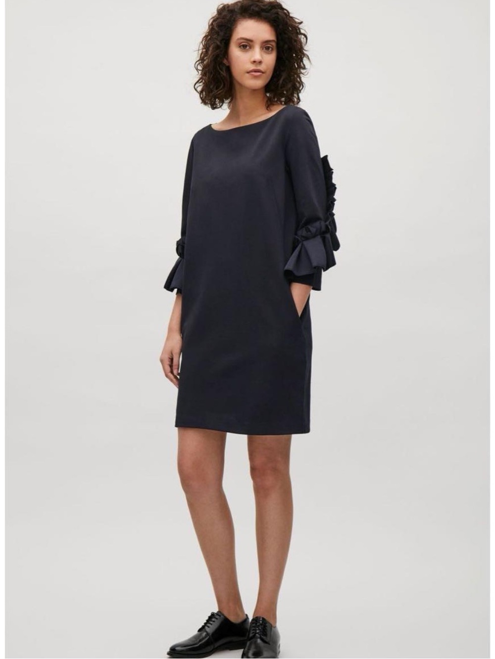 COS Origami Ruffle Sleeve Navy Dress